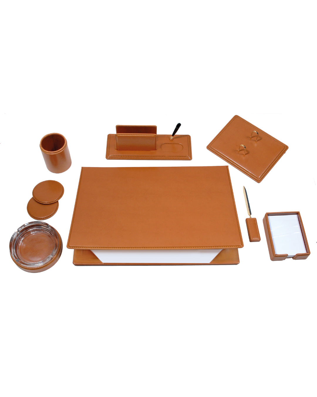 Executive Leather Desk Set with Accessories